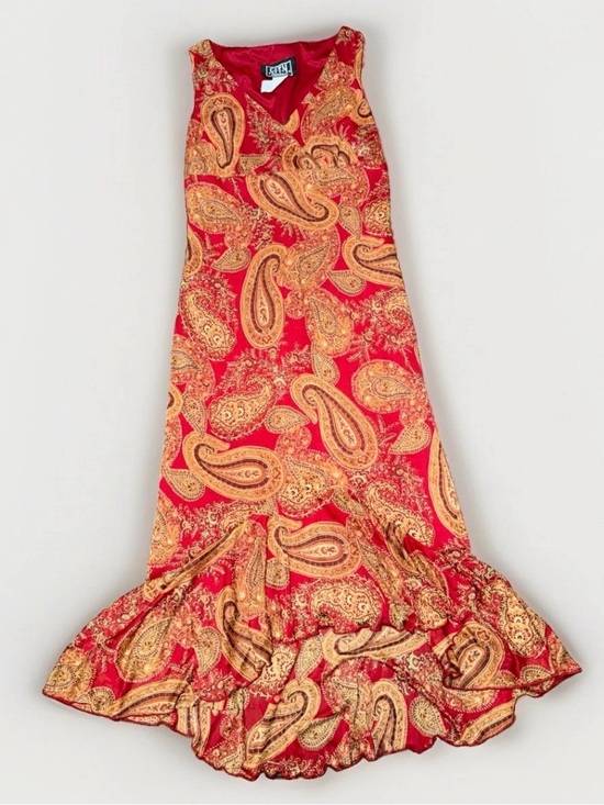 City Triangles Dresses & Skirts - City Triangles Red and Gold Paisley Asymmetrical Maxi Dress